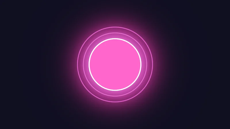 The same demo rendered in Unity. A pink circle sticker with a white edge, a soft glow and two thin rings on a dark background.