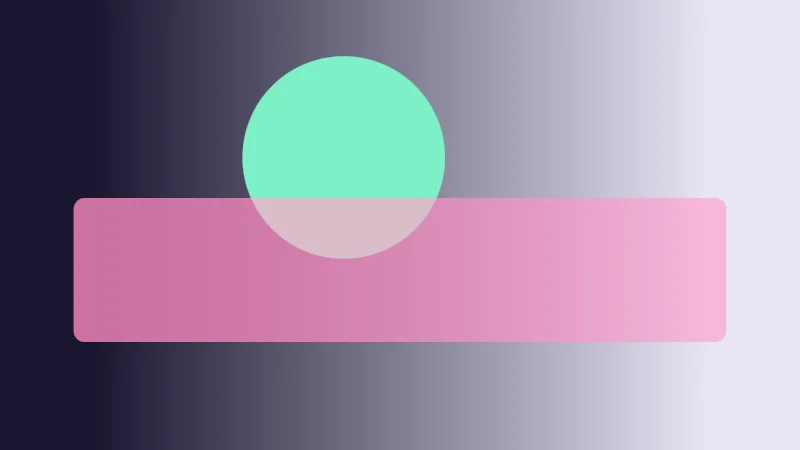 The same demo rendered in Unity. A pink bar blended over a dark to light ramp and a mint disc, using the Blend line picked below the picture.