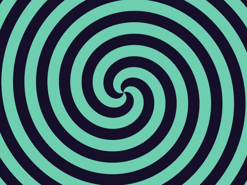 The same demo rendered in Unity. Mint stripes on a plain background in rings, rays, a spiral or a polar checkerboard, set by two sliders.