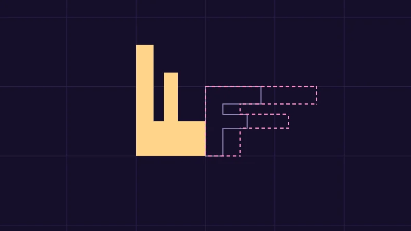 The same demo rendered in Unity. A pale F at the start, a pink dashed F after the first change and a butter F after both.