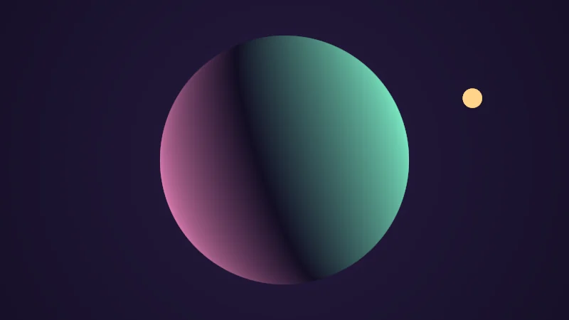 The same demo rendered in Unity. The sphere colored by the raw dot product, mint on the side facing the light, pink on the far side and dark where they meet.