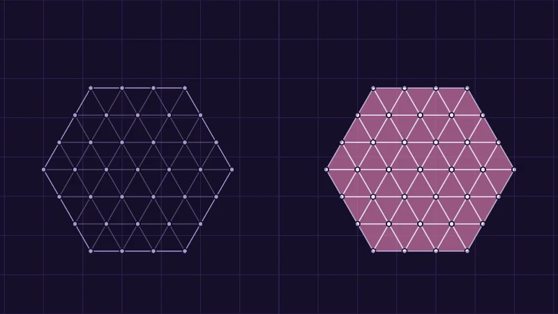 The same demo rendered in Unity. A hexagon of triangles twice, with what is seen on the left and where the pixel shader still runs on the right, for the chosen way of hiding.