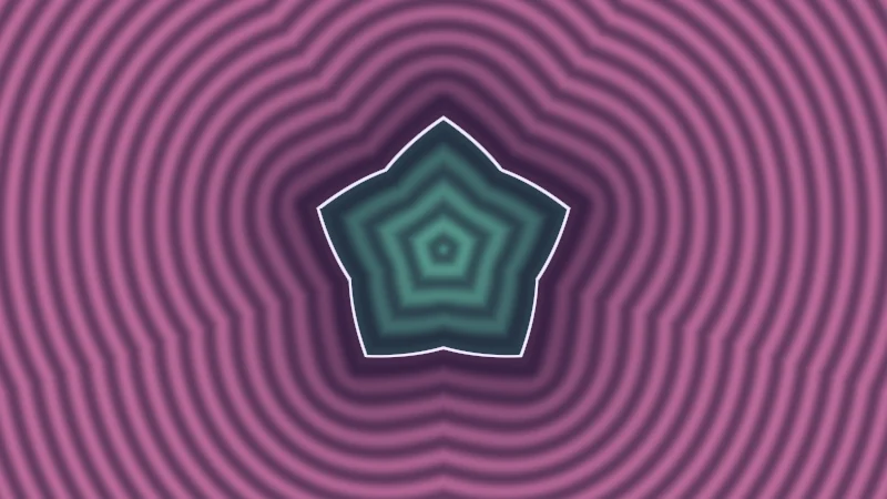 The same demo rendered in Unity. Mint stripes inside and pink stripes outside a shape halfway between a circle and a star.