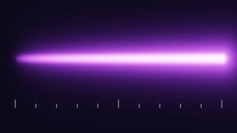 The same demo rendered in Unity. A purple neon tube that grows brighter from left to right over a scale from 0 to 10.