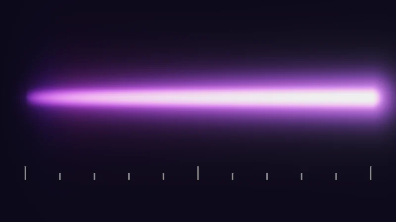 The same demo rendered in Unity. The purple neon tube from before, clamped at 1.2 one channel at a time, so its bright right end turns white.